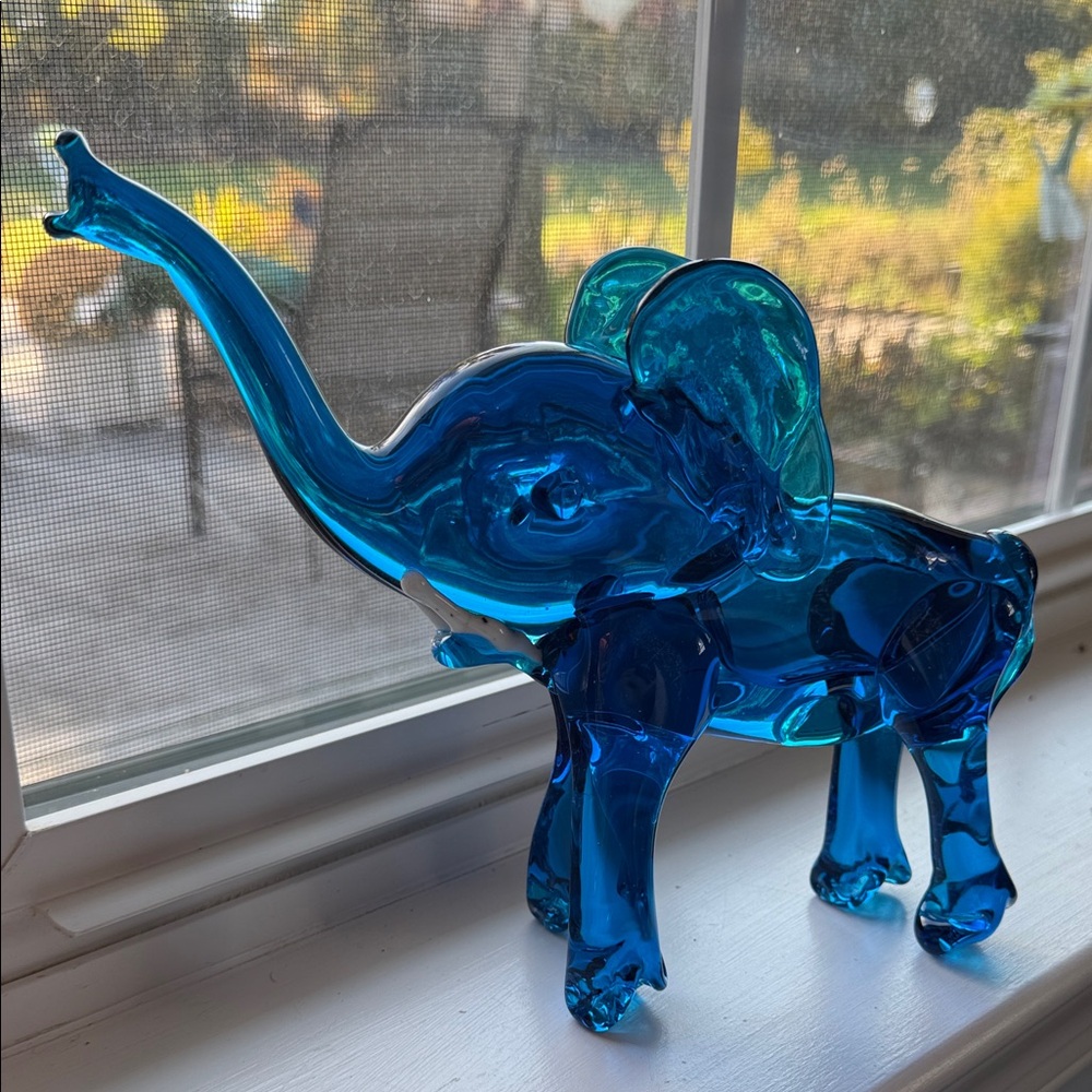 Elegant Blue Glass Elephant Sculpture